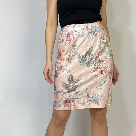 Vintage 80s Baby Pink FLORAL Pencil Skirt! Small - Picture 7 of 7